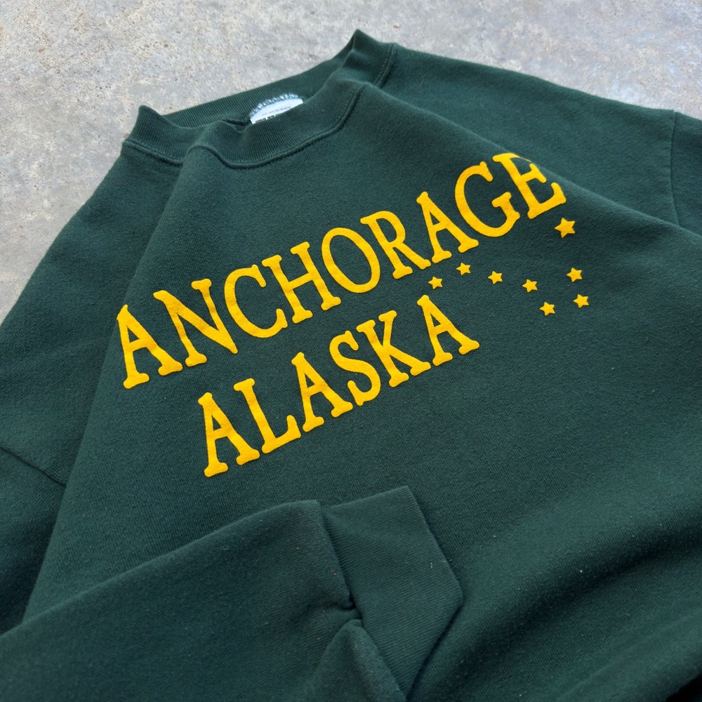 Vintage 90s Tultex Anchorage Alaska Sweatshirt Naturecore Green L g5